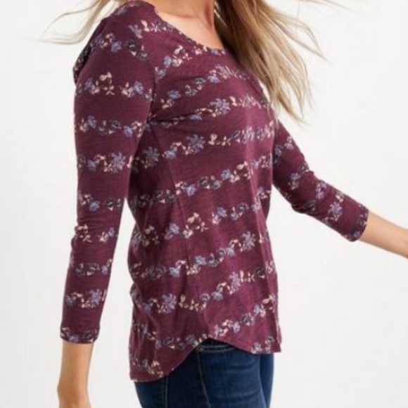 NWT LUCKY BRAND 3/4 Sleeve Placed Floral Tee XS, M - Picture 2 of 3